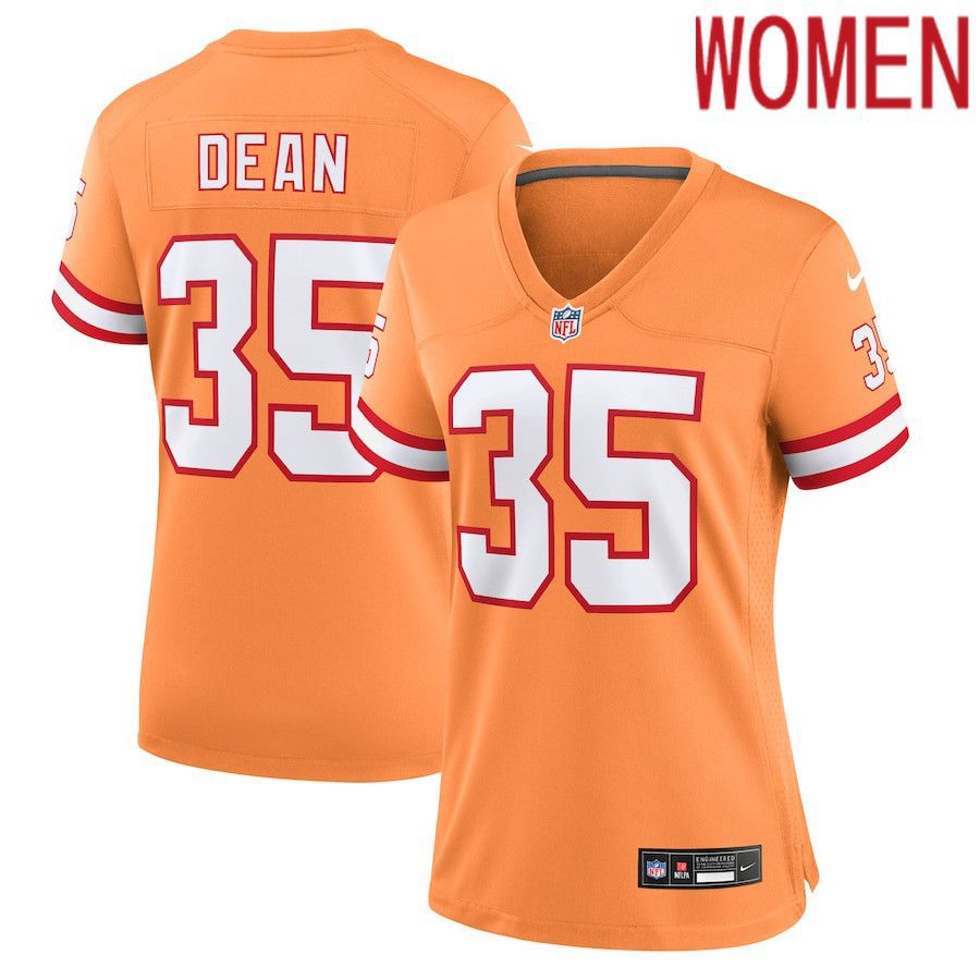 Women Tampa Bay Buccaneers 35 Jamel Dean Nike Orange Throwback Game NFL Jersey